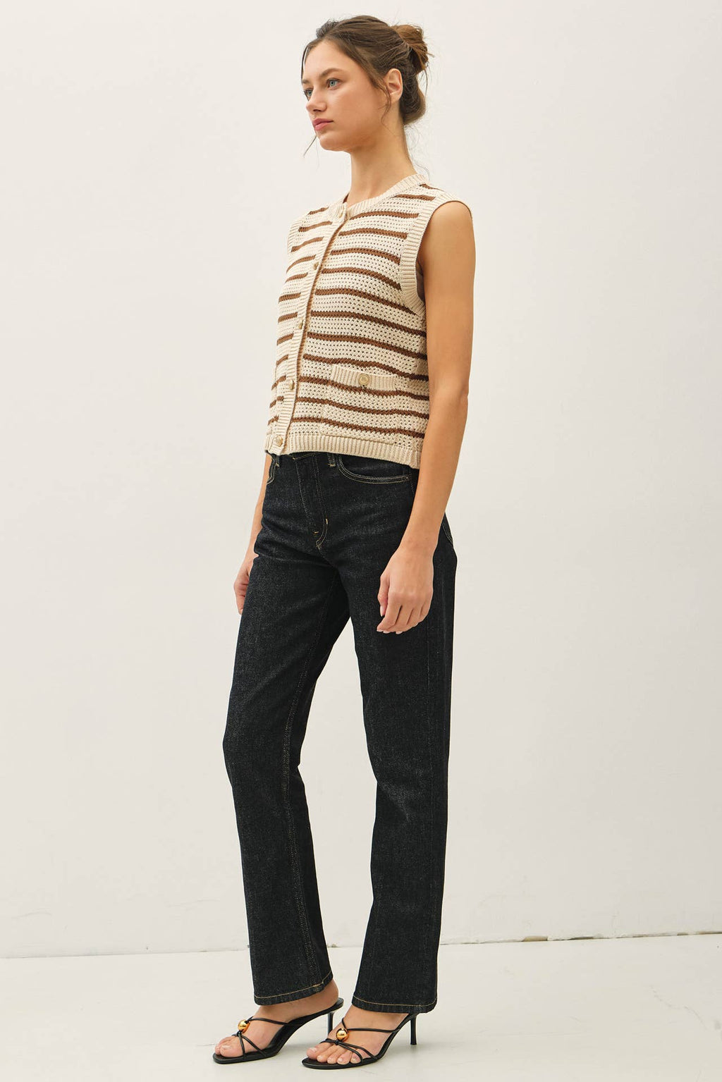 WAFFLE SWEATER VEST WITH POCKES