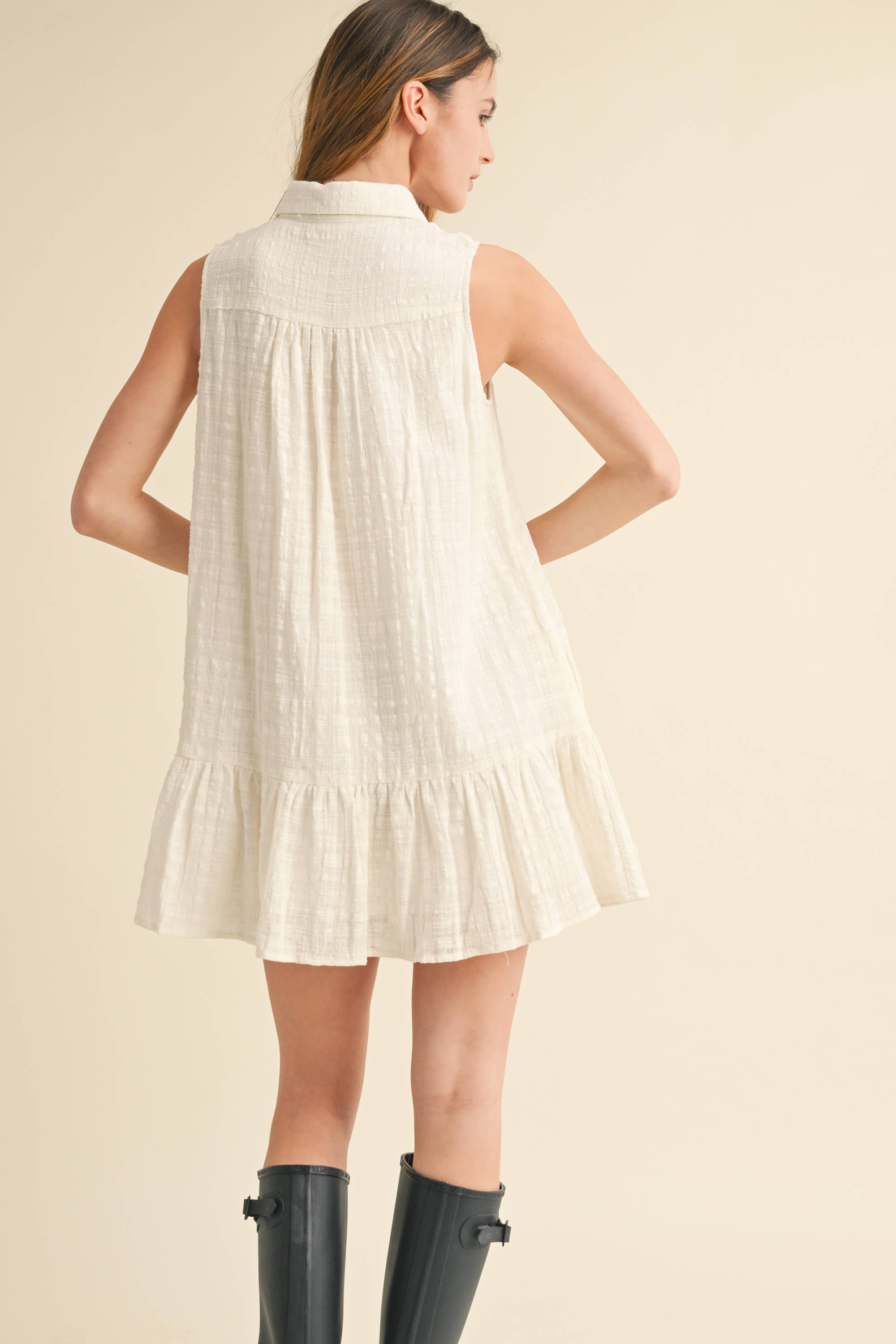BUTTON DOWN RUFFLE MINI DRESS