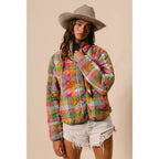 BLEACHED VINTAGE PLAID QUILTED JACKET WITH POCKETS