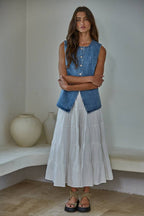 Denim Cotton Viscose Polyester Button Down Vest Top