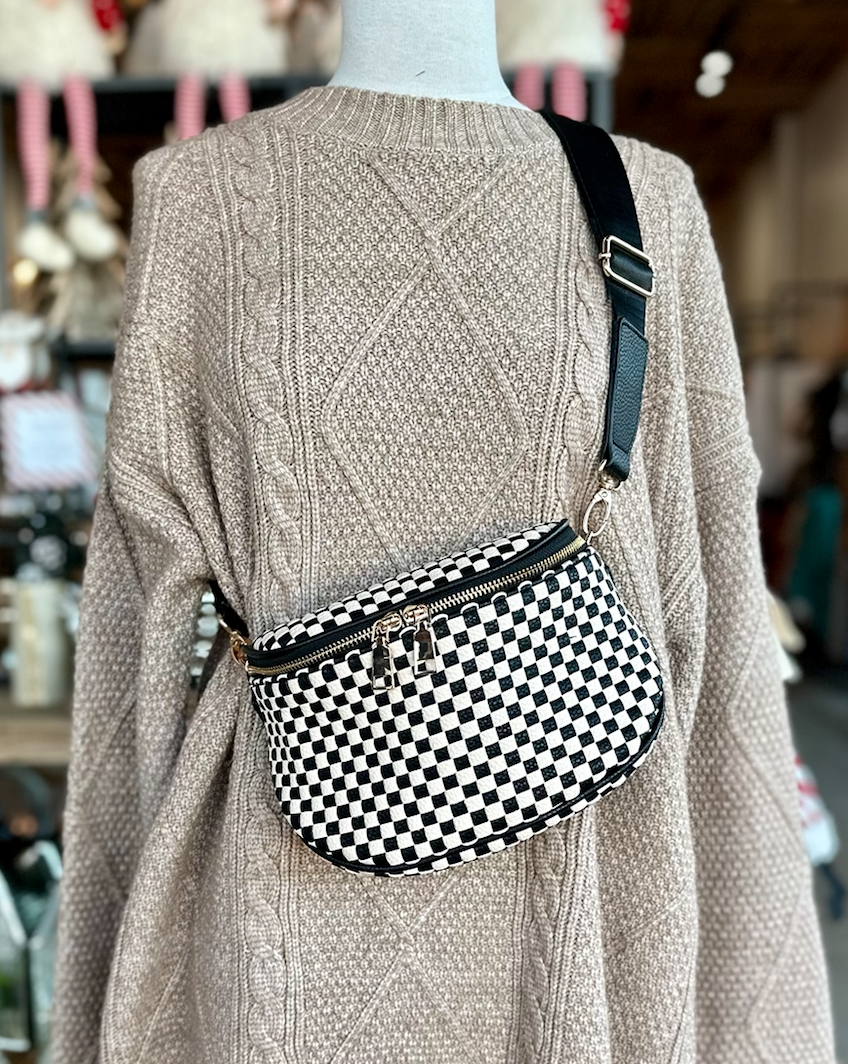 Birdie Saddle Checkered Crossbody Bag
