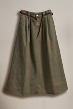 Embroidered Cotton Twill Belted Midi Skirt