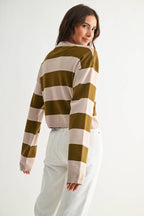 TAUPE AND OLIVE BOLD STRIPE SWATER