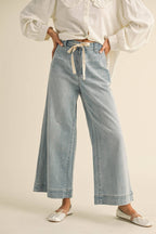 WASHED DENIM WITH TIE FRONT PANTS