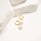 18K Gold Freshwater Pearl Huggie Earrings