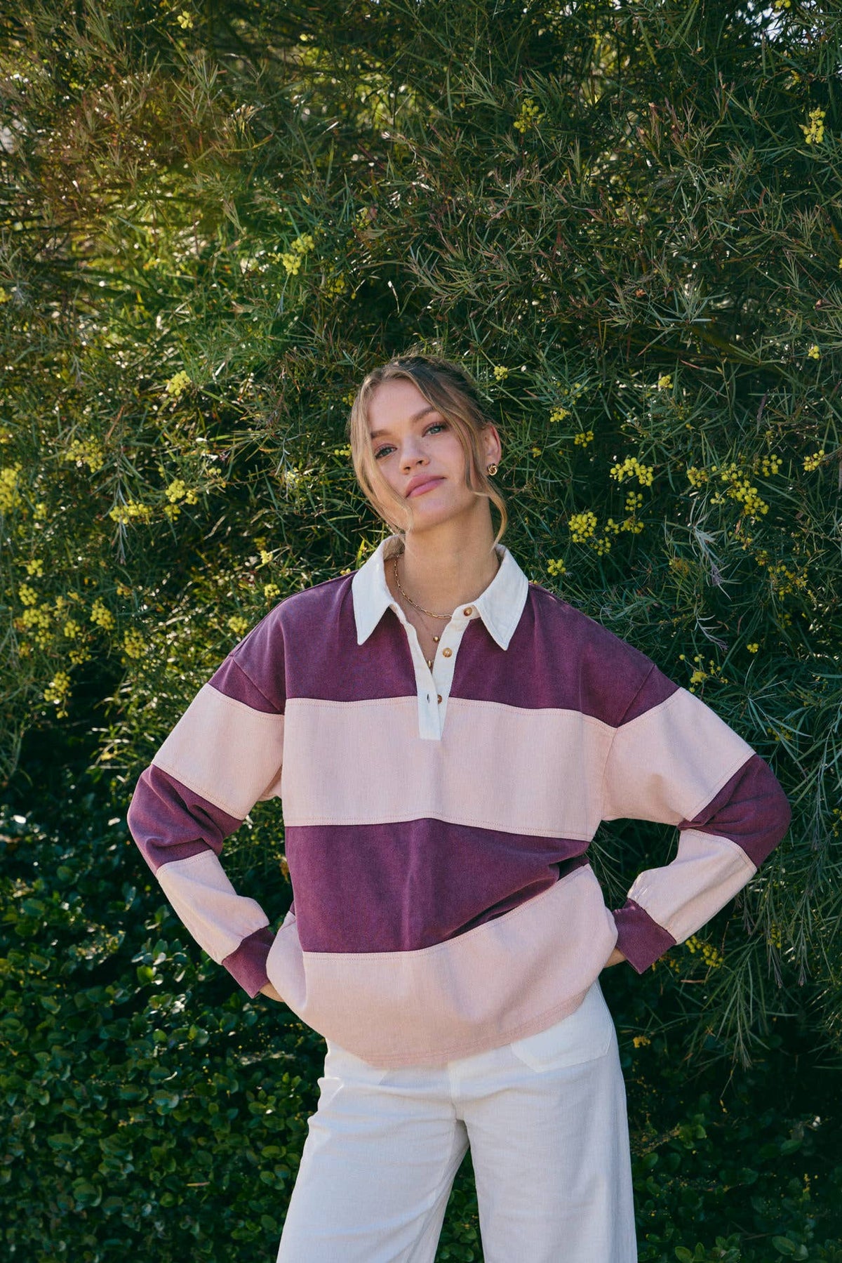 HERITAGE WEEKEND MINERAL-WASHED TWILL TERRY MIXED RUGBY TOP