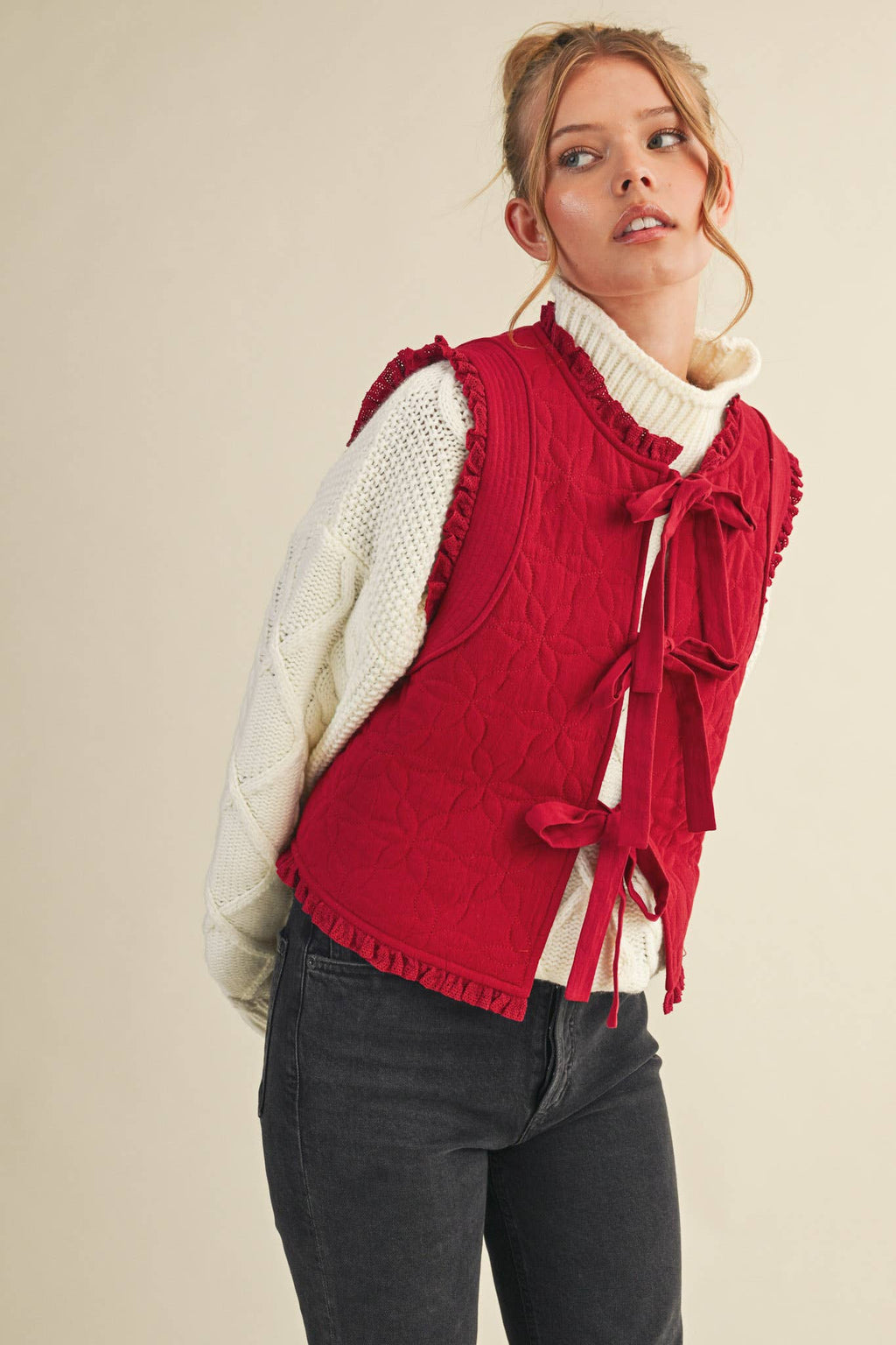 Floral Lace Trim Vest