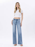 HIGH RISE RAW HEM WIDE JEANS