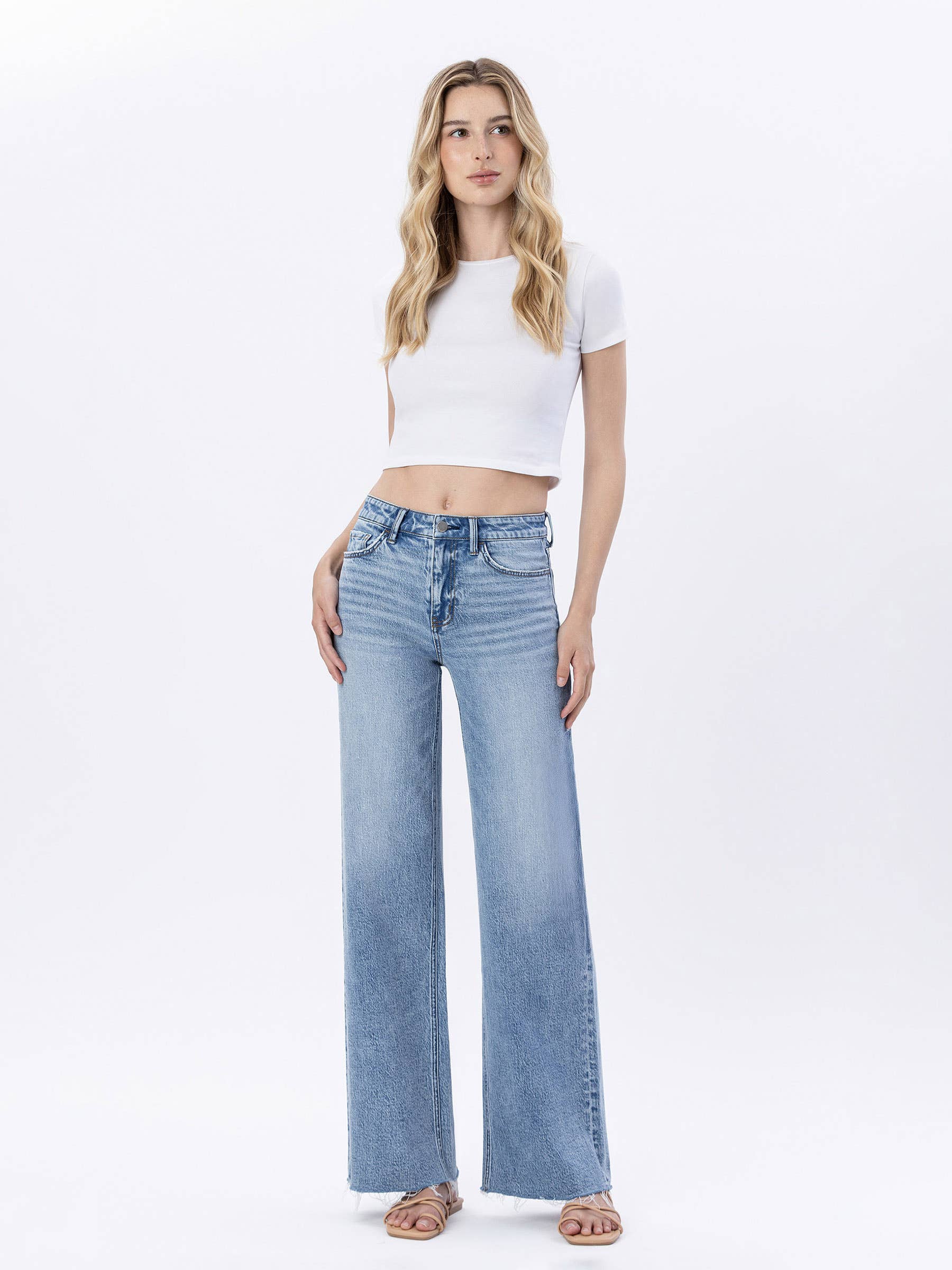 HIGH RISE RAW HEM WIDE JEANS