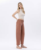 HIGH RISE COPPER COLOR TWIST BARREL JEANS