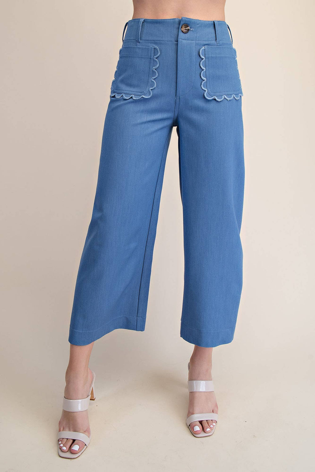 Colette Pants - Cropped Scallop Pocket Wide-Leg