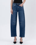 HIGH RISE DARK WASH BARREL LEG JEANS