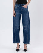 HIGH RISE DARK WASH BARREL LEG JEANS