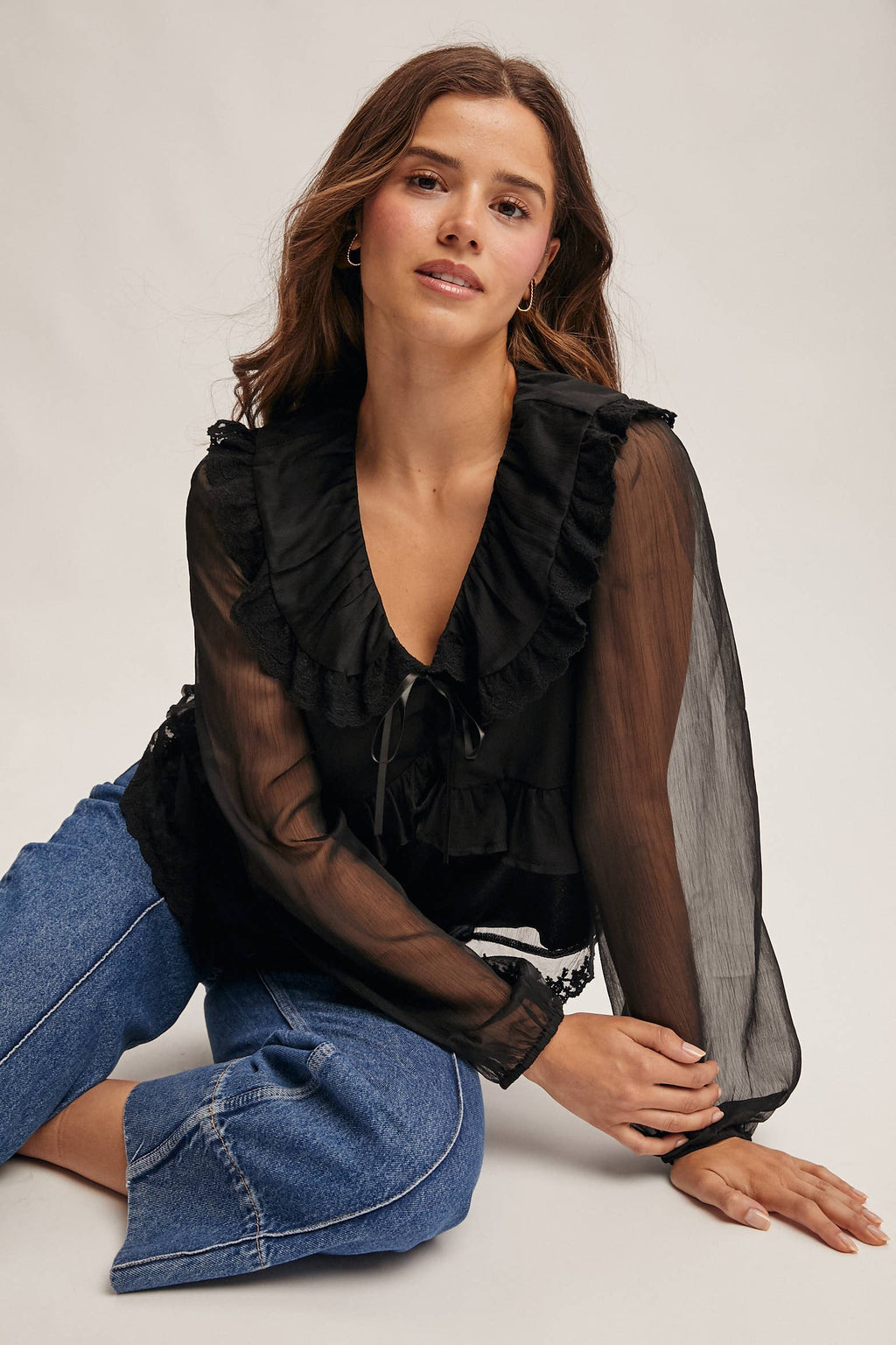 Lace Collar Ruffle Blouse