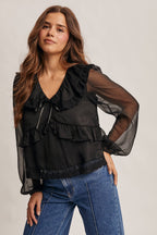 Lace Collar Ruffle Blouse