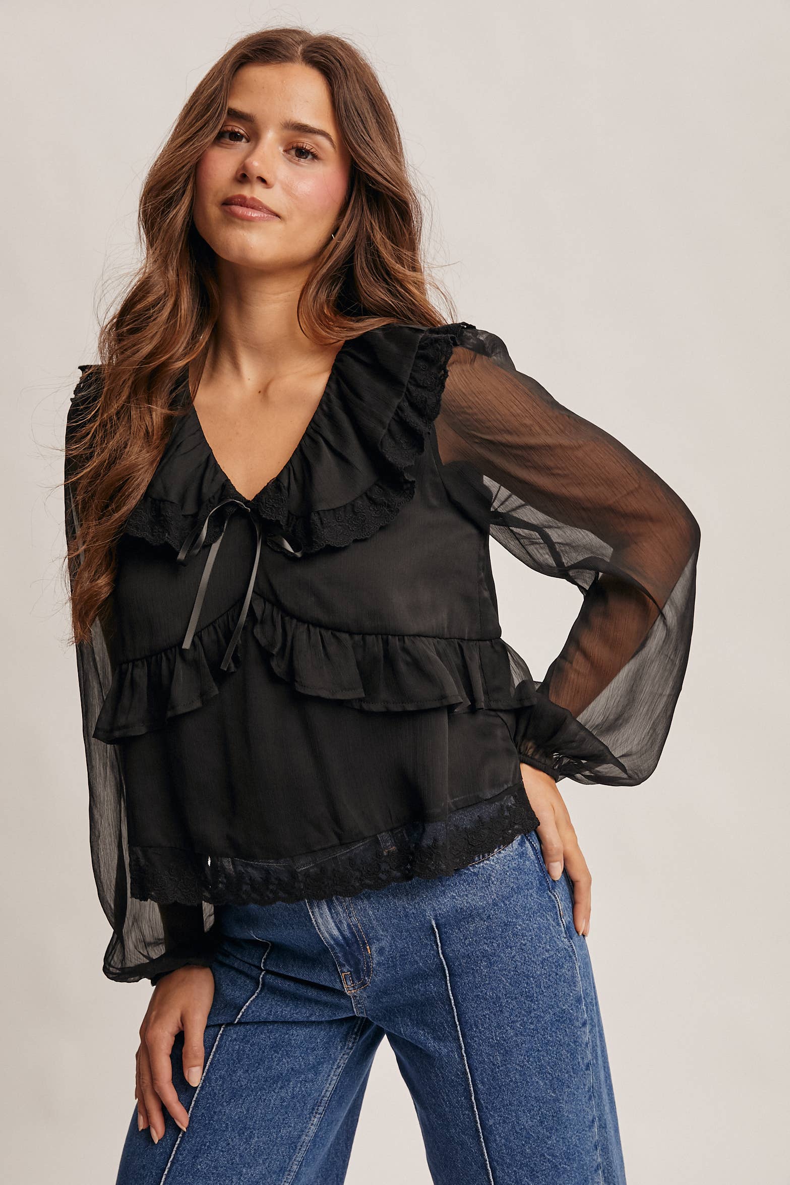 Lace Collar Ruffle Blouse