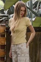 Ribbed Short Sleeve Knit Top