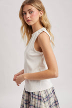 RIBBED KNIT TANK TOP WITH TRIM DETAIL