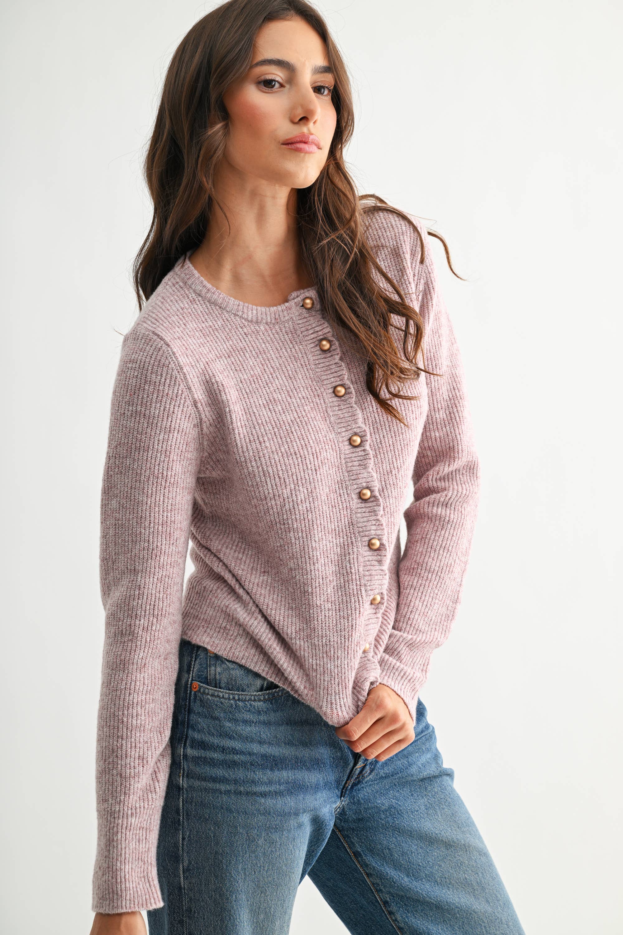 Pearl Button Ribbed Knit Cardigan