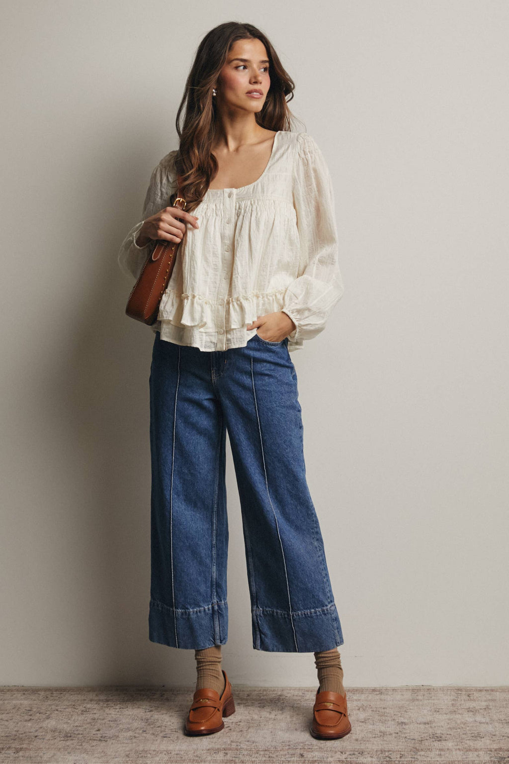 Ruffle Hem Peasant Blouse
