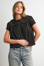 Plaid Peter Pan Collar Puff Sleeve Blouse