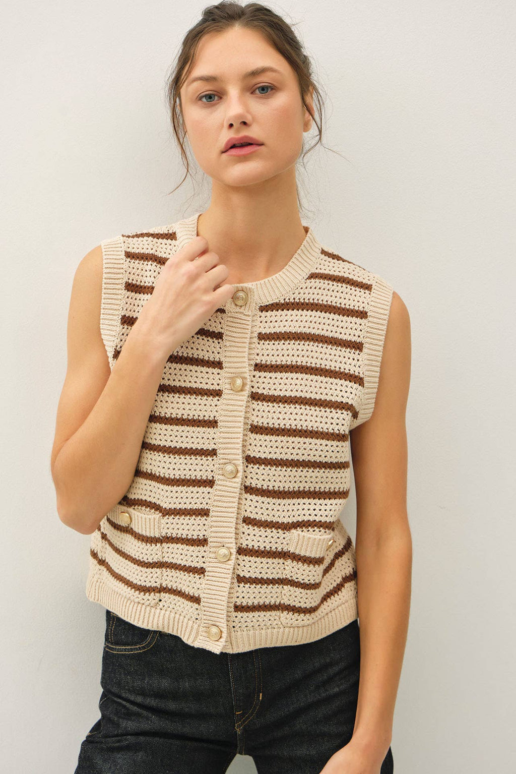 WAFFLE SWEATER VEST WITH POCKES