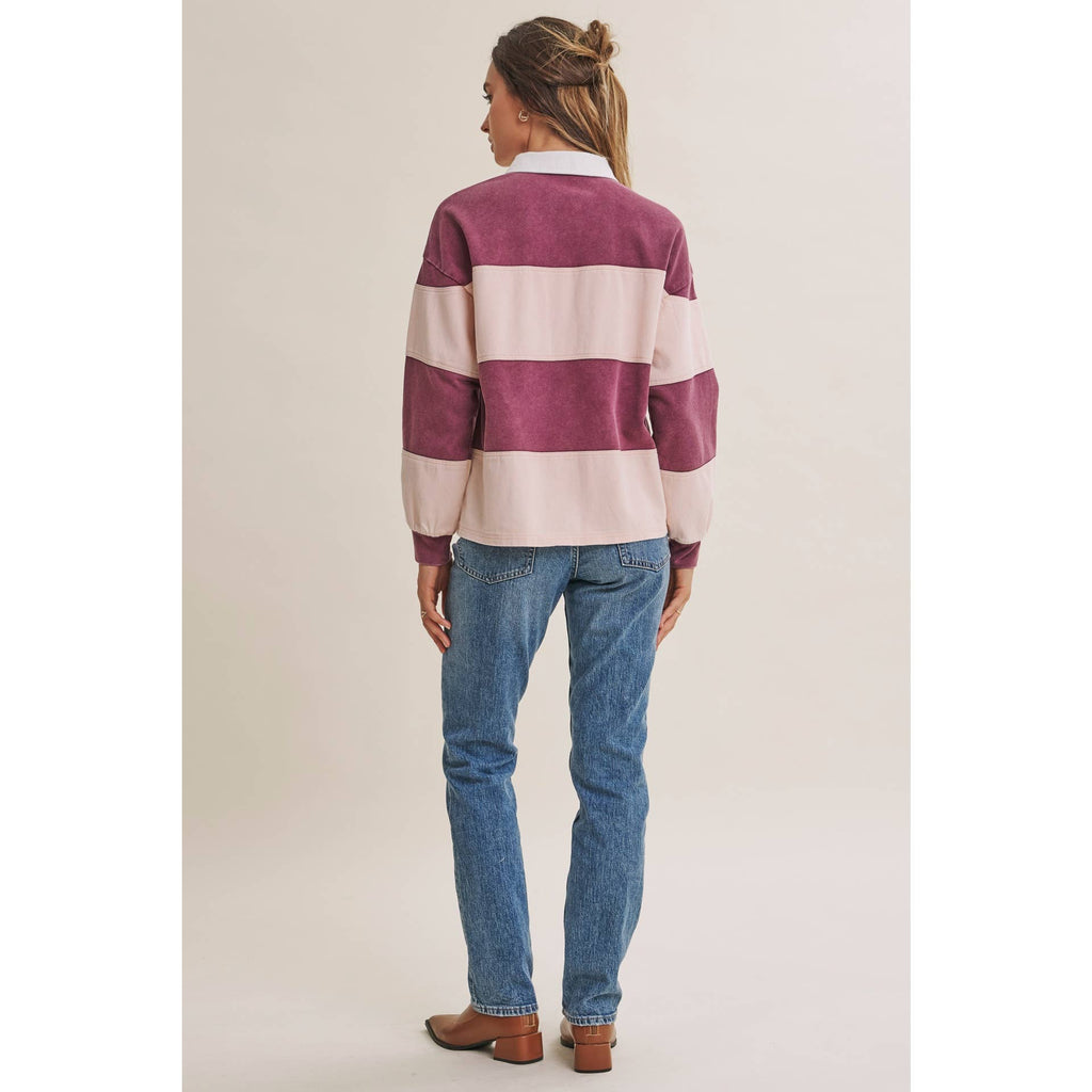 HERITAGE WEEKEND MINERAL-WASHED TWILL TERRY MIXED RUGBY TOP