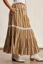 Embroidered Tiered Maxi Skirt