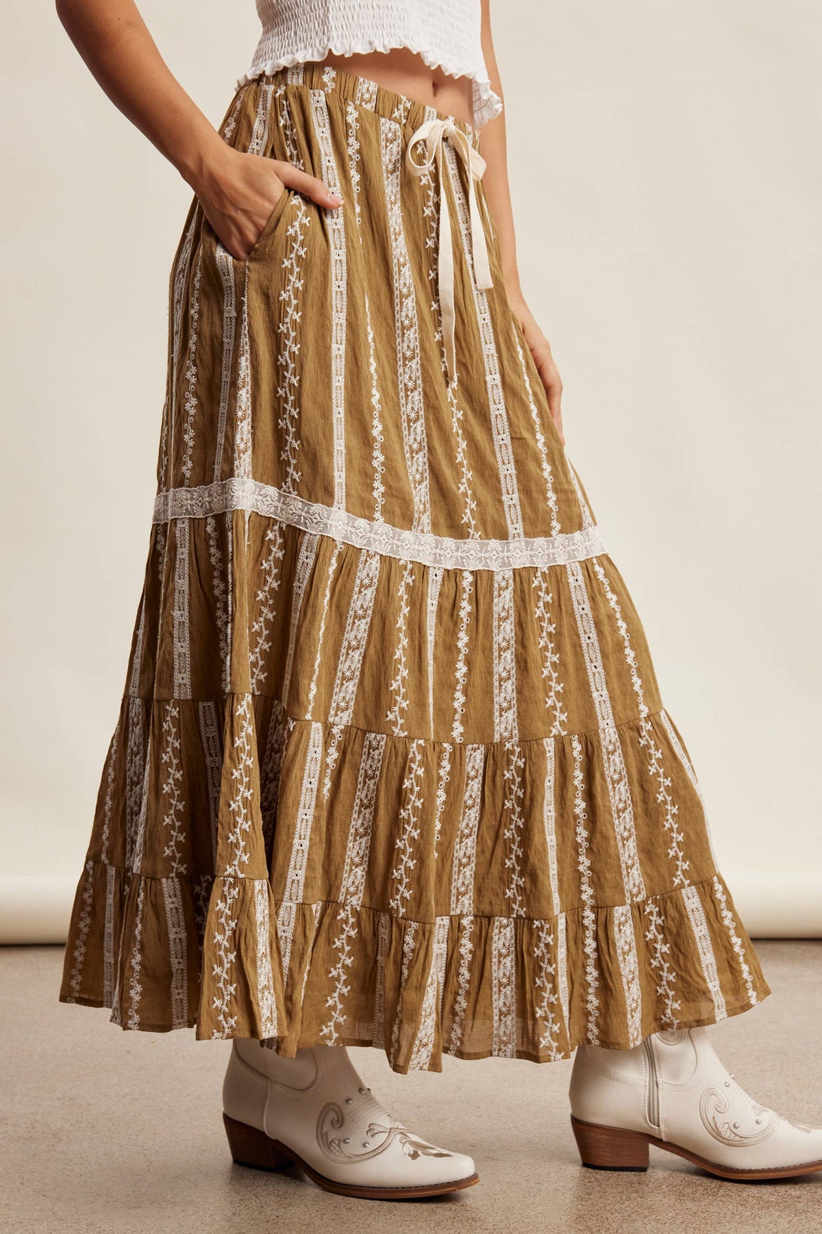 Embroidered Tiered Maxi Skirt