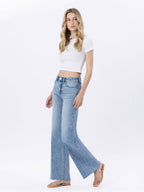 HIGH RISE RAW HEM WIDE JEANS