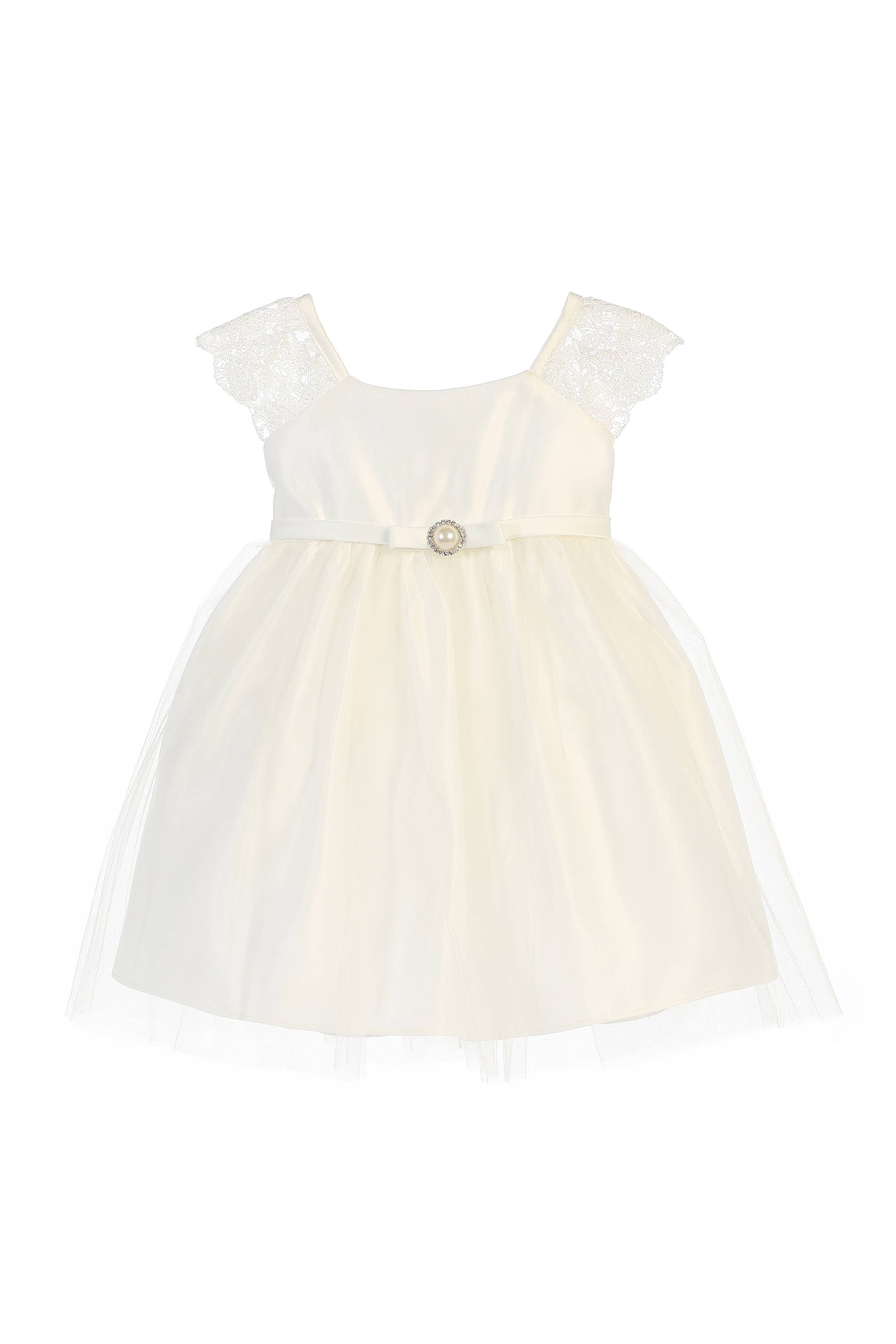 Satin & Tulle Dress with Pearl Brooch