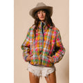 BLEACHED VINTAGE PLAID QUILTED JACKET WITH POCKETS