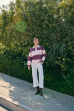 HERITAGE WEEKEND MINERAL-WASHED TWILL TERRY MIXED RUGBY TOP