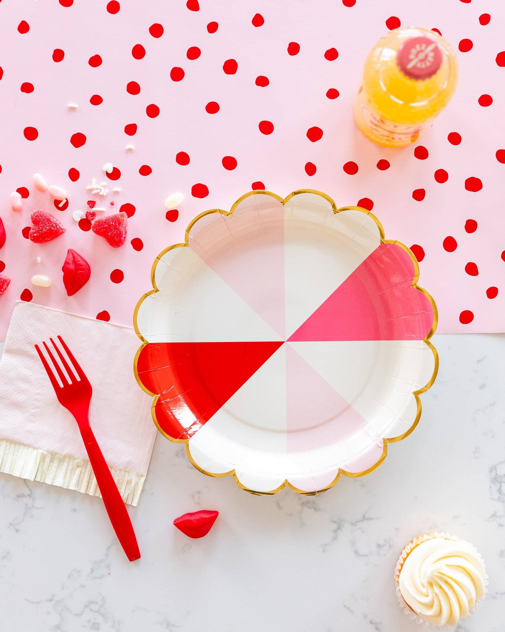 Pink With Red Dots Paper Table Runner