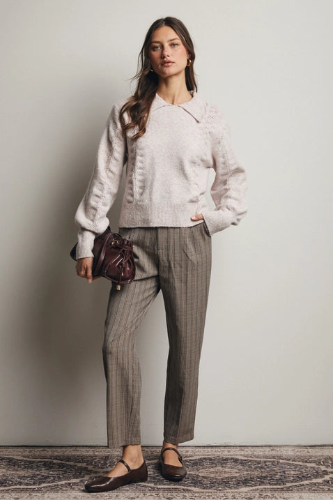 Collared Pointelle Knit Sweater