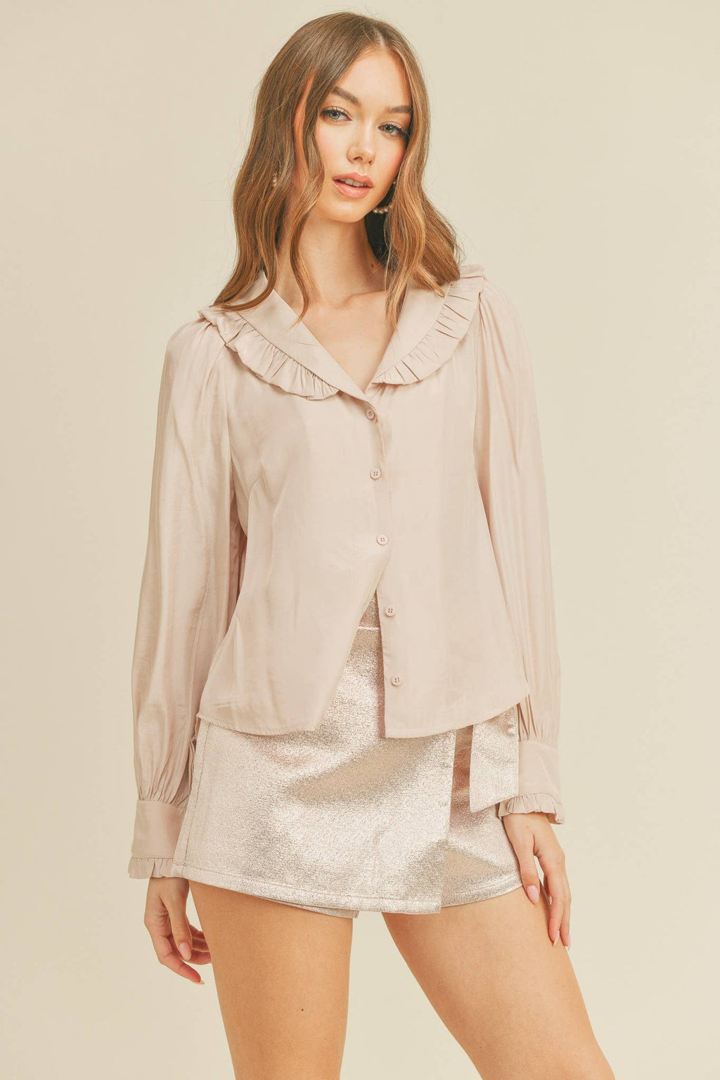Ruffle Collar Button Down Top