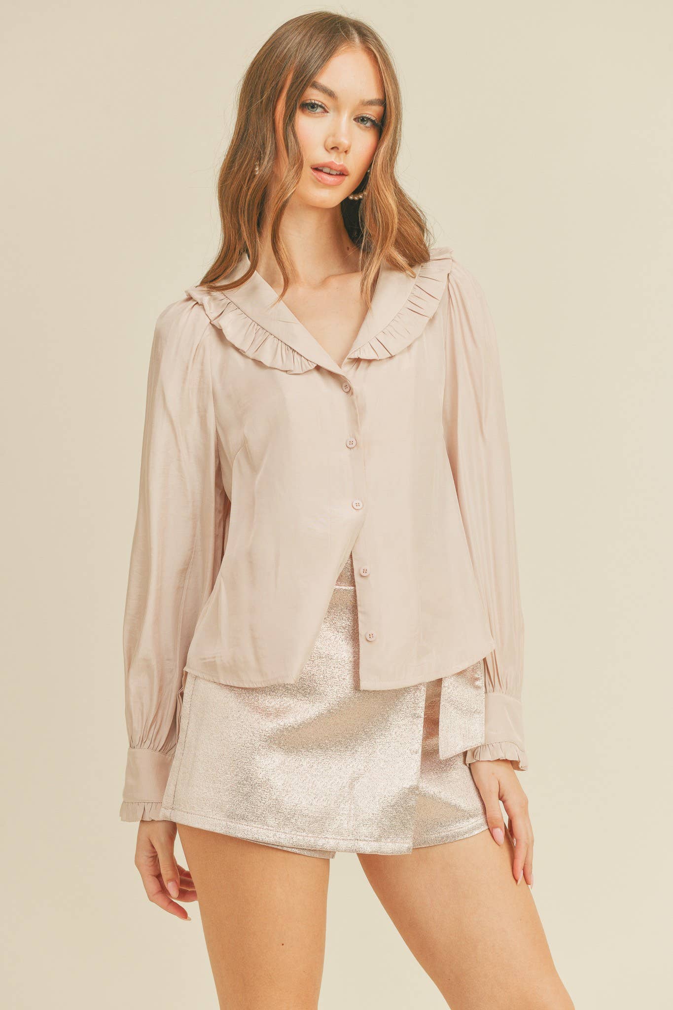 Ruffle Collar Button Down Top