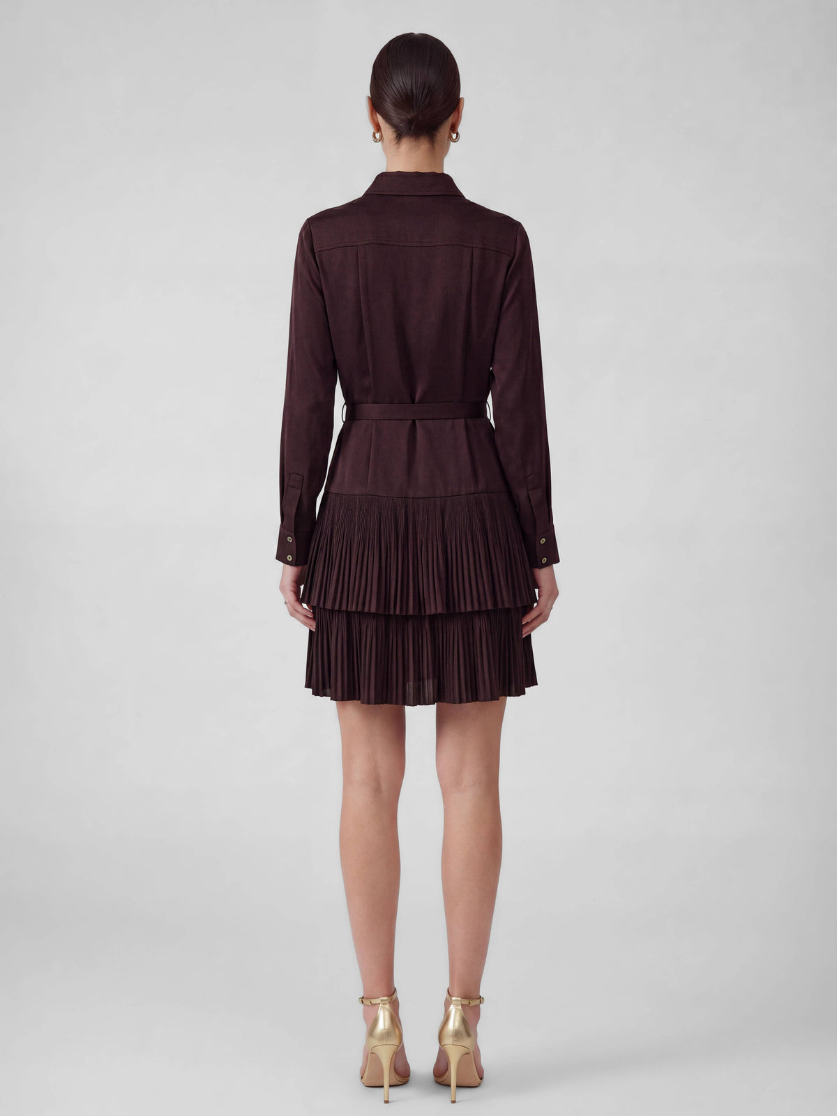 Belted Tiered Pleated Mini Shirt Dress