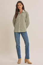 FRENCH CAFE MIXED STRIPE BATWING BUTTON-DOWN SHIRT