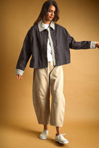 GINGHAM COLLARED TWILL JACKET