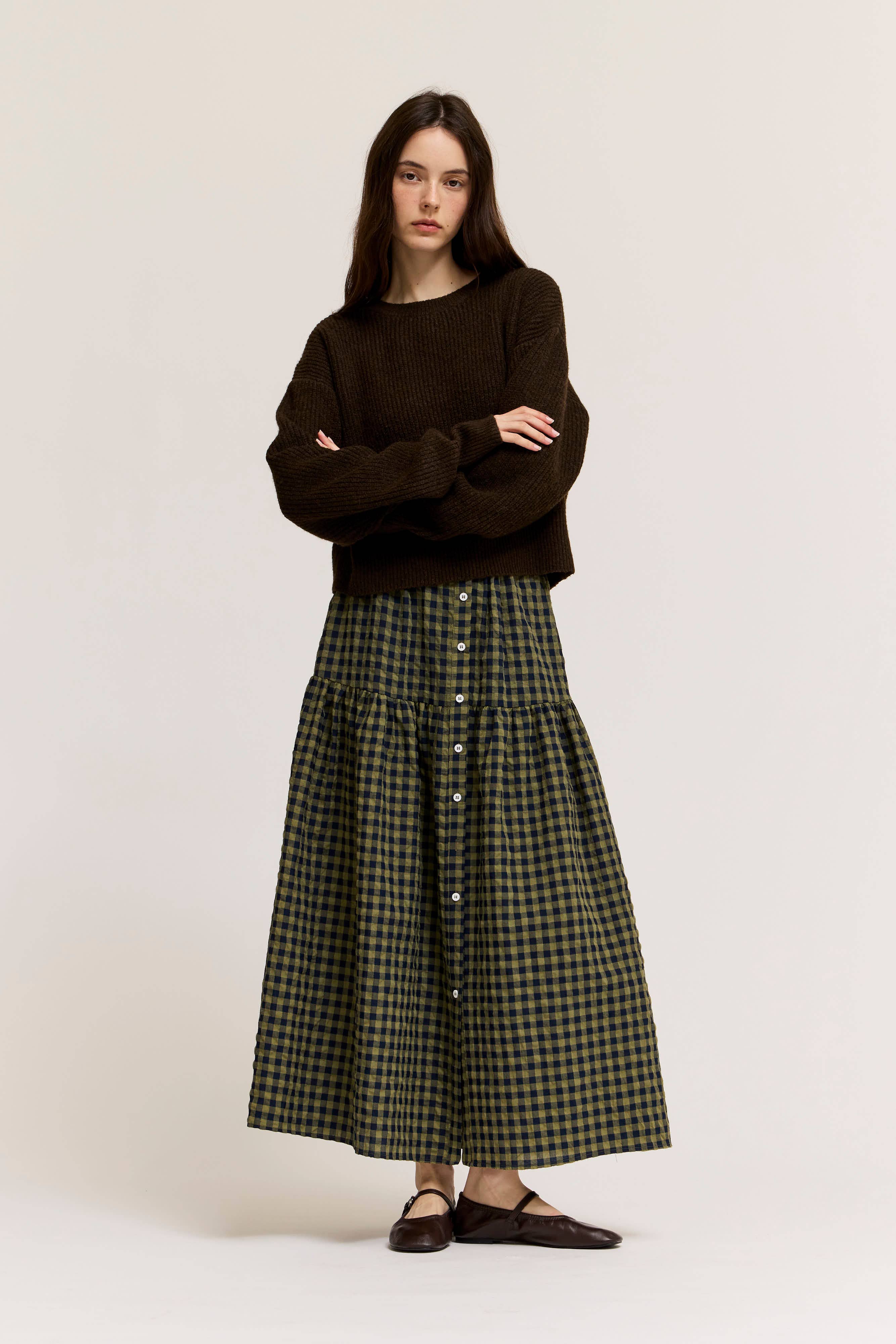 FRONT BUTTON CHECK SKIRT