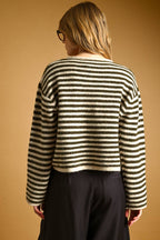 STRIPED BUTTON FRONT SWEATER CARDIGAN