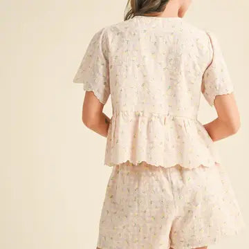 EMBROIDERED FLORAL GINGHAM BOTTOM