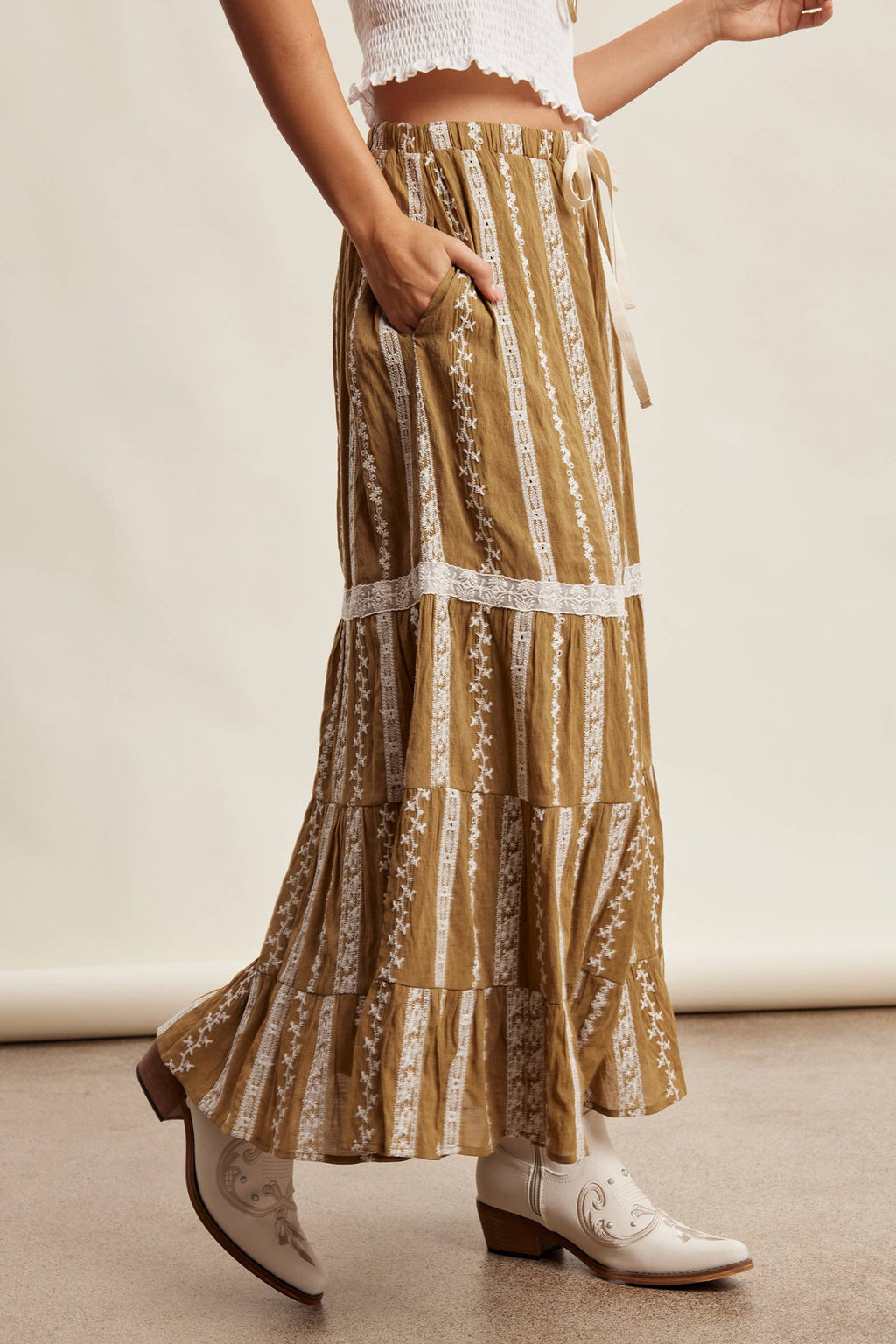 Embroidered Tiered Maxi Skirt