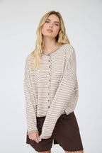 STRIPE RAW EDGE DROP SHOULDER KNIT CARDIGAN