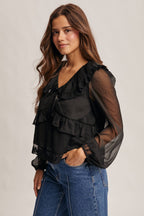 Lace Collar Ruffle Blouse