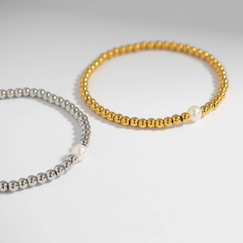 18K Gold Stretch Bracelet with Pearl