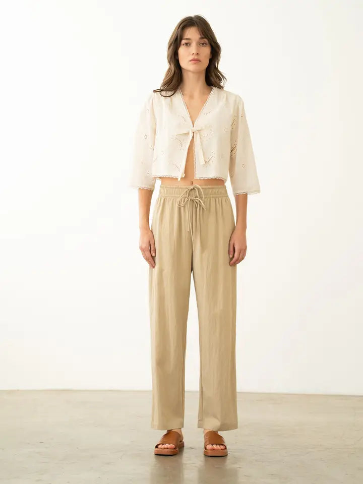 Double Draw String Detail Wide-Leg Pants