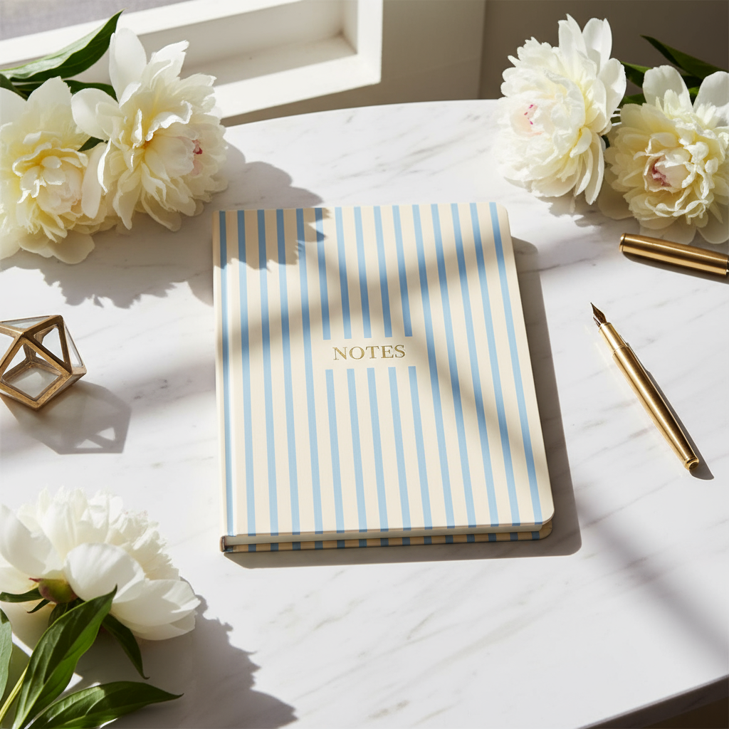 Cream and Blue Striped Hardcover Notebook