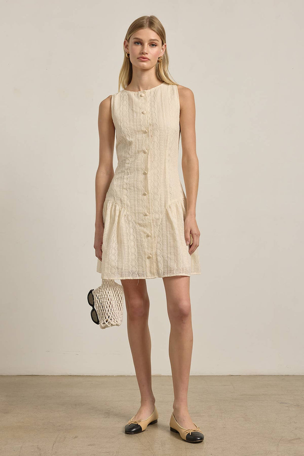 Lace Mini Dress with Faux Button Detail